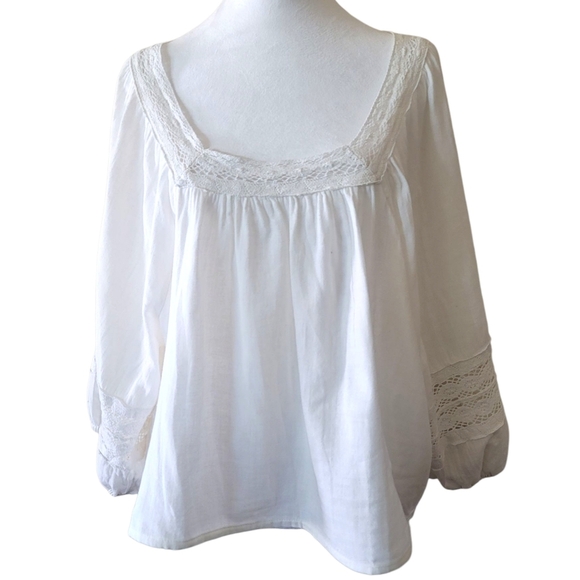 O'Neill White Doreen Top, XL, Peasant, Beach,Boho, Summer, Cottagecore - Picture 4 of 9